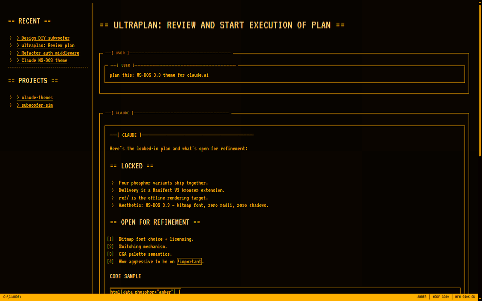 Six themes cycling on the same Claude conversation